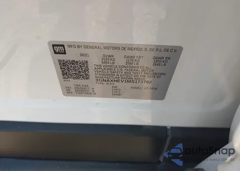 2021 Chevrolet Equinox Fwd Ls из США, поврежденный, VIN 3GNAXHEV1MS173762